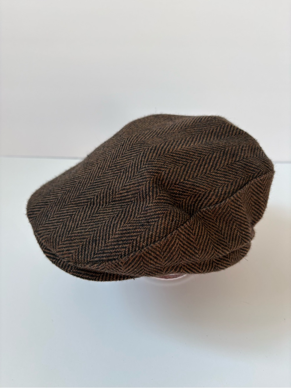 VNTG J.Crew Brown Black Wool Blend Herringbone Harris Tweed Newsboy Flat Cap Hat